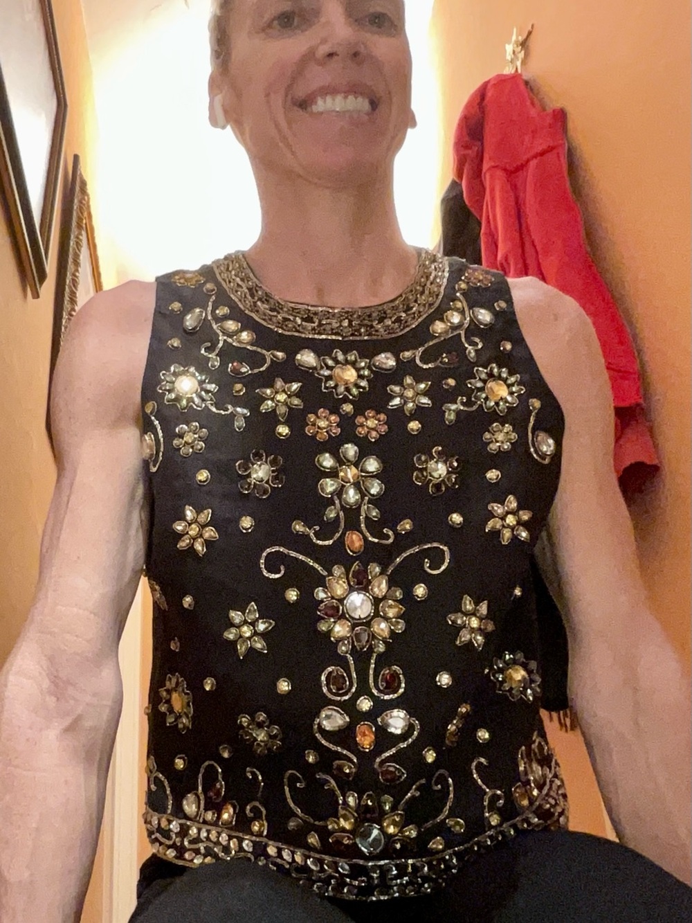 Alice + Olivia Black Embellished Floral Jewel Tank